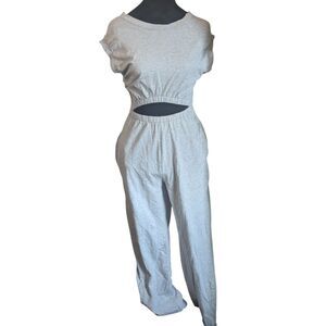 Free People Movement Gray XS Heat Wave Cut Out Jumpsuit Wide Leg Athletic Lounge